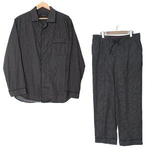 VTG Jones New York Mens Pajama Set Shirt Pants Button Down 100% Cotton Black